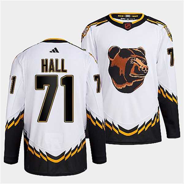 Men%27s Boston Bruins #71 Taylor Hall 2022 White Reverse Retro Stitched Jersey Dzhi